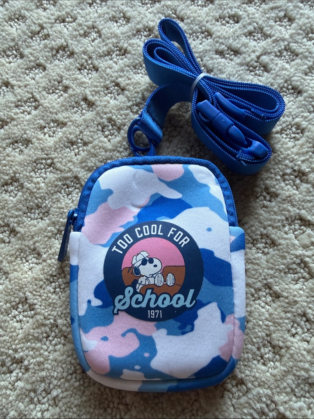 Too Cool For School  lanyard Pouch - Blue & Pink Camo